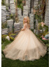 Cappuccino And Ivory Lace Tulle Floor Length Flower Girl Dress